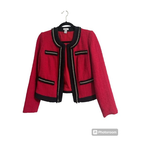 CHICO'S Red Black Gold Chain Blazer Jacket size 0 (regular size 4) - Picture 2 of 13